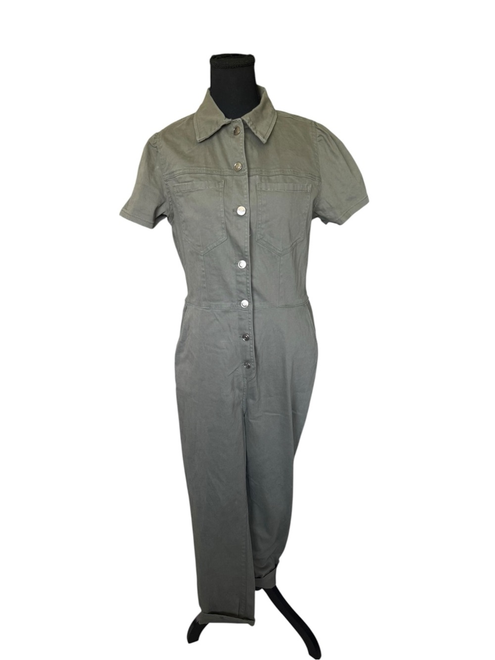 Celebrity Pink Olive Green Utility Jumpsuit Short Sleeve Stretch Cotton Medium